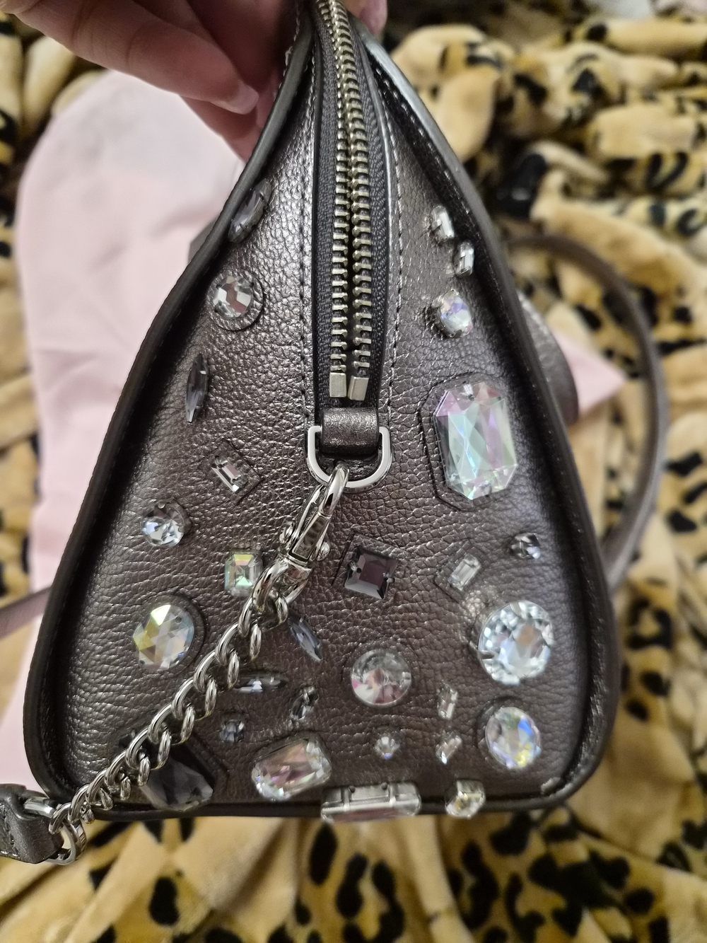 NWT kate spade Metallic Dome Satchel Handbag - Pewter With Bling - Picture 3 of 8